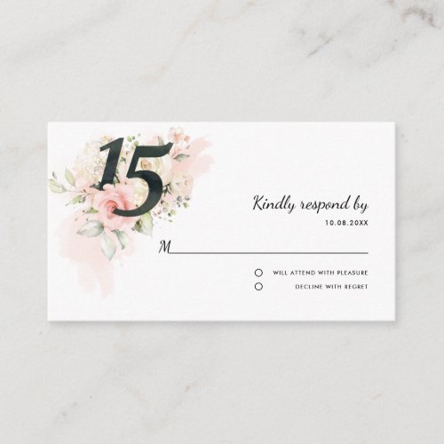 Pink Floral 15th Birthday Quinceanera RSVP Enclosure Card
