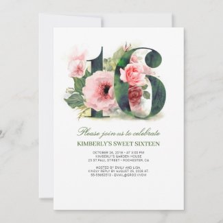Pink Floral 16 | Sweet Sixteen Birthday Party Invitation