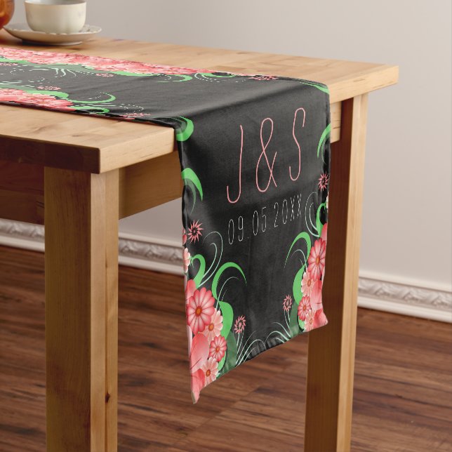 Pink Floral 16 x 90 Black Chalkboard Table Runners (In Situ)
