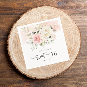 Pink Floral 16th Birthday Party Paper Napkins