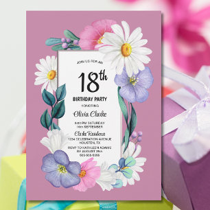 Pink Floral 18th Birthday Party Invitation