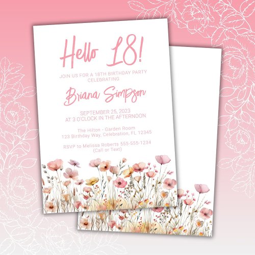 Pink Floral 18th Birthday Party Invitation