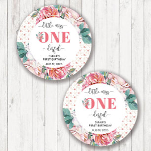 Pink Floral 1st Birthday Classic Round Sticker