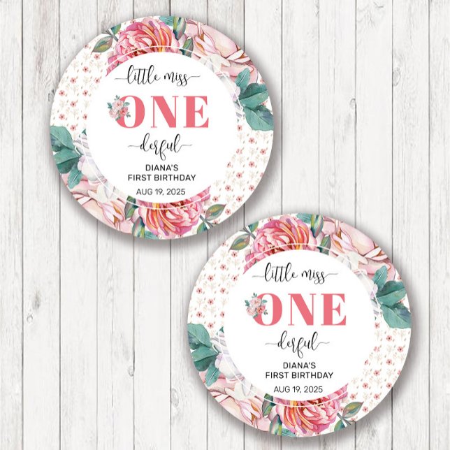 Pink Floral 1st Birthday Classic Round Sticker (Creator Uploaded)