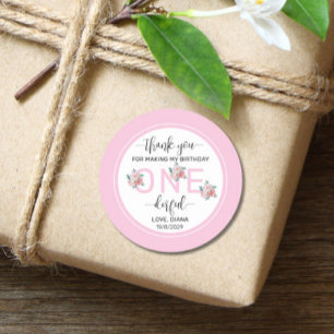 Pink Floral 1st Birthday Classic Round Sticker