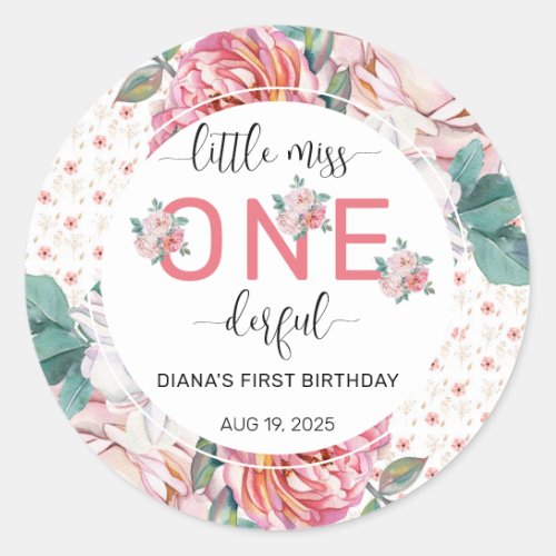 Pink Floral 1st Birthday Classic Round Sticker