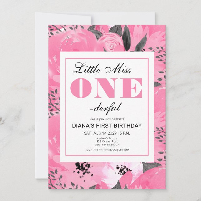 Pink Floral 1st Birthday Invitation (Front)