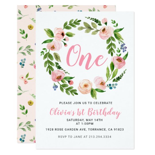 Pink Floral 1st Birthday Invitations | Peony Girl | Zazzle.com