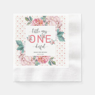 Pink Floral 1st Birthday Paper Coined Napkins