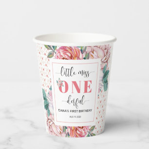 Pink Floral 1st Birthday Paper Cups