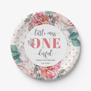 Pink Floral 1st Birthday Paper Plates