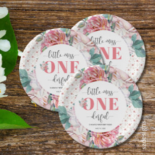 Pink Floral 1st Birthday Paper Plates