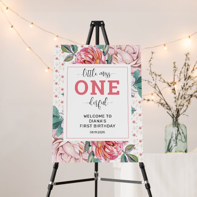 Pink Floral 1st Birthday Welcome Foam Board (In Situ (Stand))