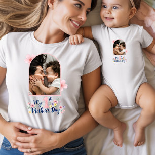 Pink Floral 1st Mother's Day Custom Keepsake Baby Bodysuit