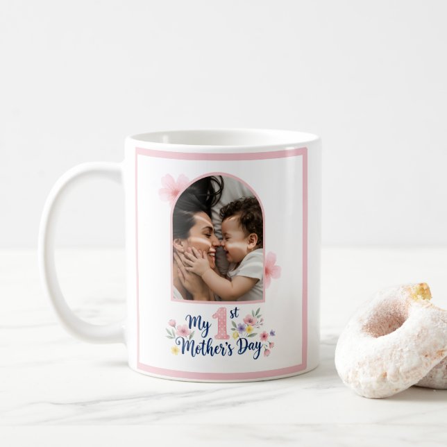  Pink Floral 1st Mother's Day Custom Keepsake Coffee Mug (With Donut)