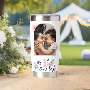 Pink Floral 1st Mother's Day Custom keepsake Insulated Tumbler