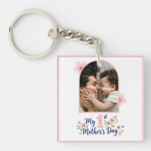 Pink Floral 1st Mother's Day Custom Keepsake Keychain