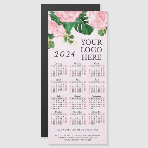 Pink Floral 2024 Magnetic Calendar Business Logo