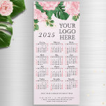 Pink Floral 2025 Calendar Magnet Add Business Logo<br><div class="desc">Create unique floral business 2025 calendar magnet with your company logo, contacts and slogan. This elegant calendar features pink roses and monstera leaf on a pink background. Template makes it easy to customize and personalize the design. Months are in script font, Saturdays and Sundays are in red to plan and...</div>