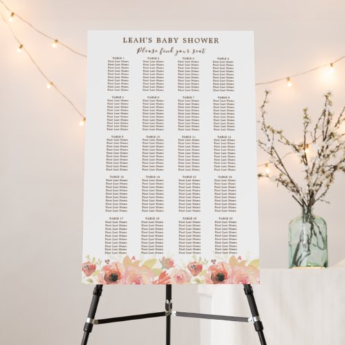 Pink Floral 20 Table Baby Shower Seating Chart Foam Board