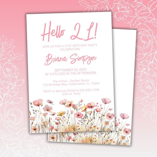 Pink Floral 21st Birthday Party Invitation