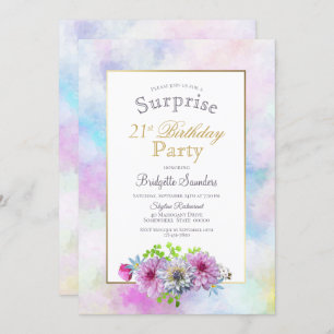 Pink Floral 21st Birthday Surprise Party Invitation