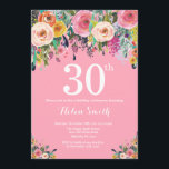 Pink Floral 30th Birthday Invitation<br><div class="desc">Pink Floral 30th Birthday Invitation for Women. Watercolor Floral Flower. Pink Background. Pink, Yellow, Orange, Purple Flower. Adult Birthday. 13th 15th 16th 18th 20th 21st 30th 40th 50th 60th 70th 80th 90th 100th, Any Ages. For further customization, please click the "Customize it" button and use our design tool to modify...</div>