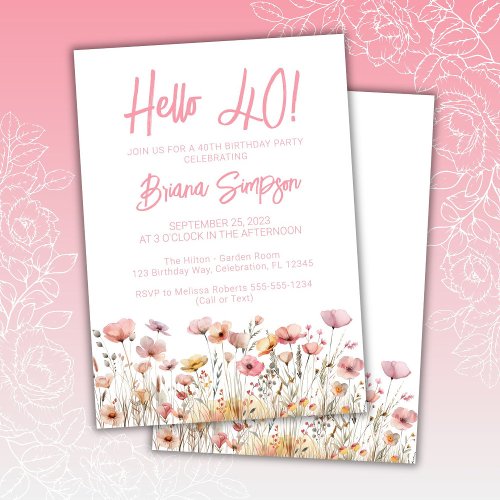 Pink Floral 40th Birthday Party Invitation