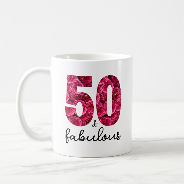  Pink Floral 50 and Fabulous 50th Birthday Party Coffee Mug (Left)