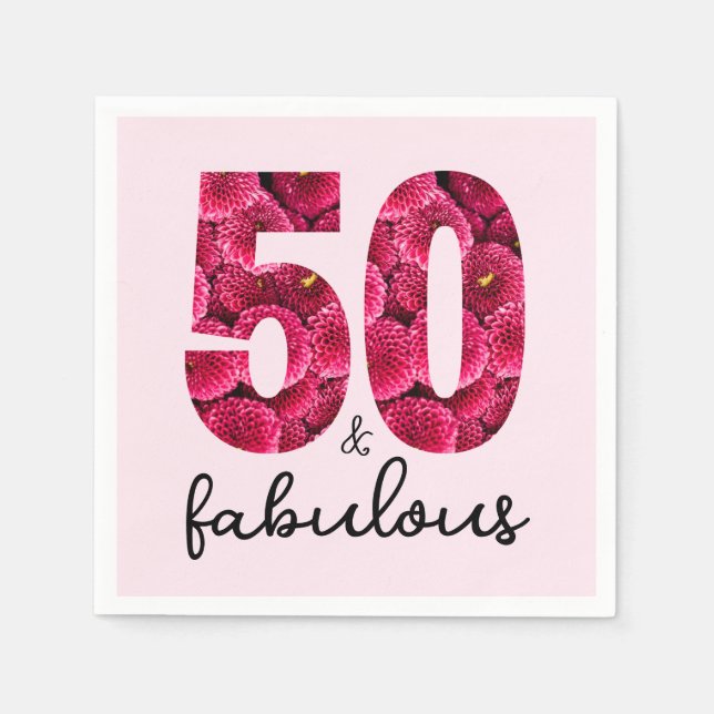  Pink Floral 50 and Fabulous 50th Birthday Party Napkins (Front)