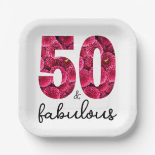 Pink Floral 50 and Fabulous 50th Birthday Party Paper Plates