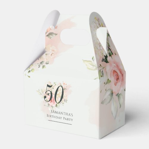Pink Floral 50th Birthday Any Age Greenery Party Favor Boxes