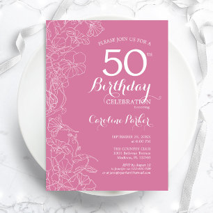 Pink Floral 50th Birthday Party Invitation
