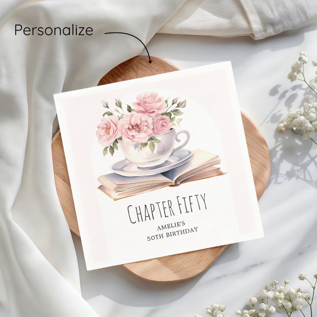 Pink Floral 50th Book Theme Birthday  Napkins (Creator Uploaded)
