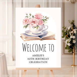 Pink Floral 50th Book Theme Birthday Welcome Foam Board