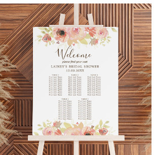Pink Floral 5 Table Bridal Shower Seating Chart Foam Board