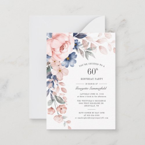 Pink Floral 60th Birthday Botanical Party Invites