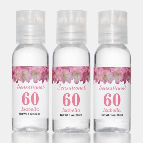 Pink Floral 60th Birthday on White Hand Sanitizer