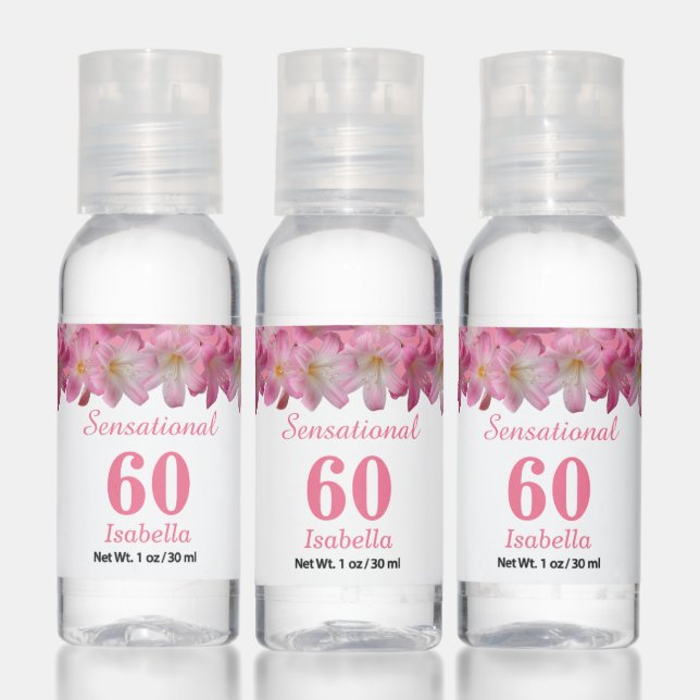 Pink Floral 60th Birthday on White Hand Sanitizer (Set)