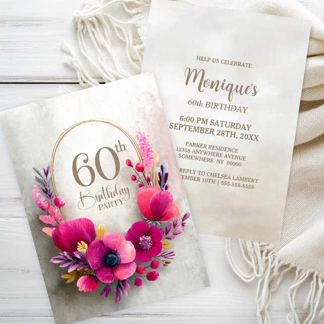 Pink Floral 60th Birthday Party Invitation (Creator Uploaded)