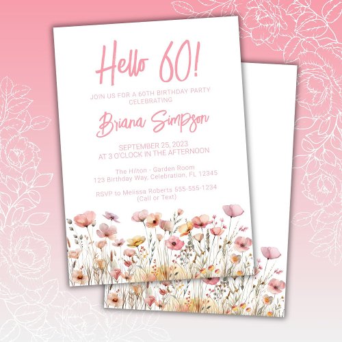 Pink Floral 60th Birthday Party Invitation