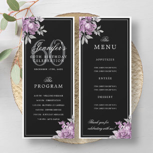 Pink Floral 60th Birthday Program Menu Black