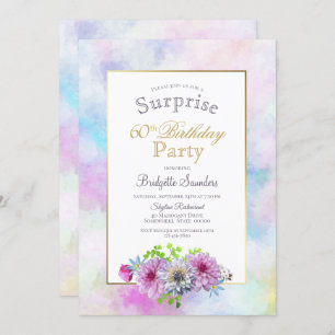 Pink Floral 60th Birthday Surprise Party Invitation
