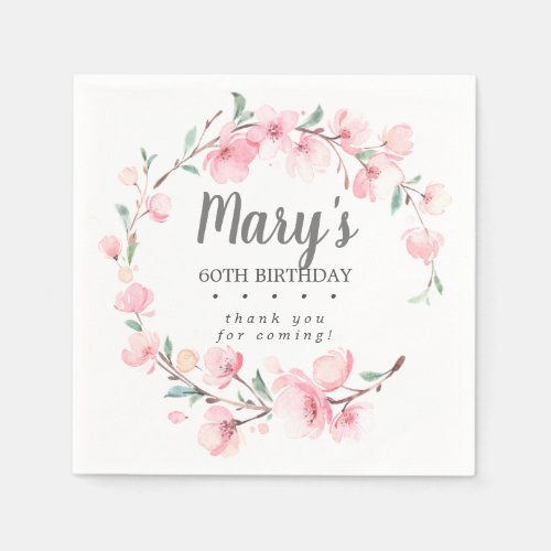 Pink Floral 60th Birthday Thank You Napkins