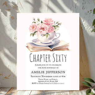 Pink Floral 60th Book Theme Birthday Invitation