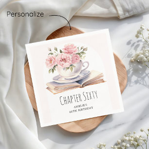 Pink Floral 60th Book Theme Birthday Napkins