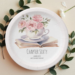 Pink Floral 60th Book Theme Birthday  Paper Plates