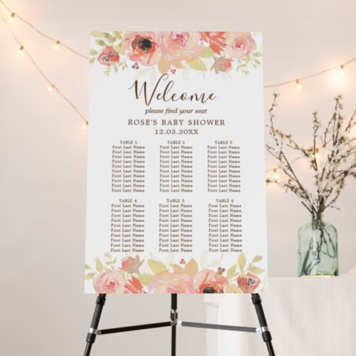 Pink Floral 6 Table Baby Shower Seating Chart Foam Board