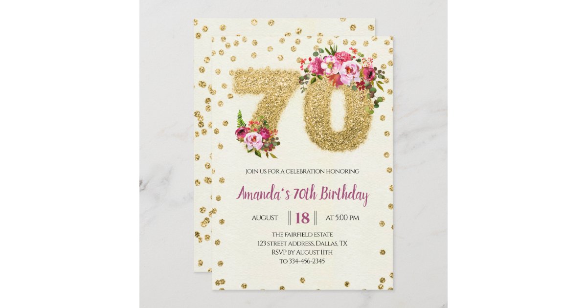 Pink Floral 70th Birthday Invitation Zazzle