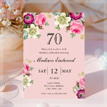 Pink Floral 70th Birthday Invitation<br><div class="desc">Looking for the perfect invitation for your upcoming 70th birthday bash? Look no further than these lovely pink floral invitations! With a delicate and beautiful design featuring pretty watercolor roses, anemones, and clematis with elegant font, these invitations will impress all your guests. Available to customize and purchase as card invitations,...</div>